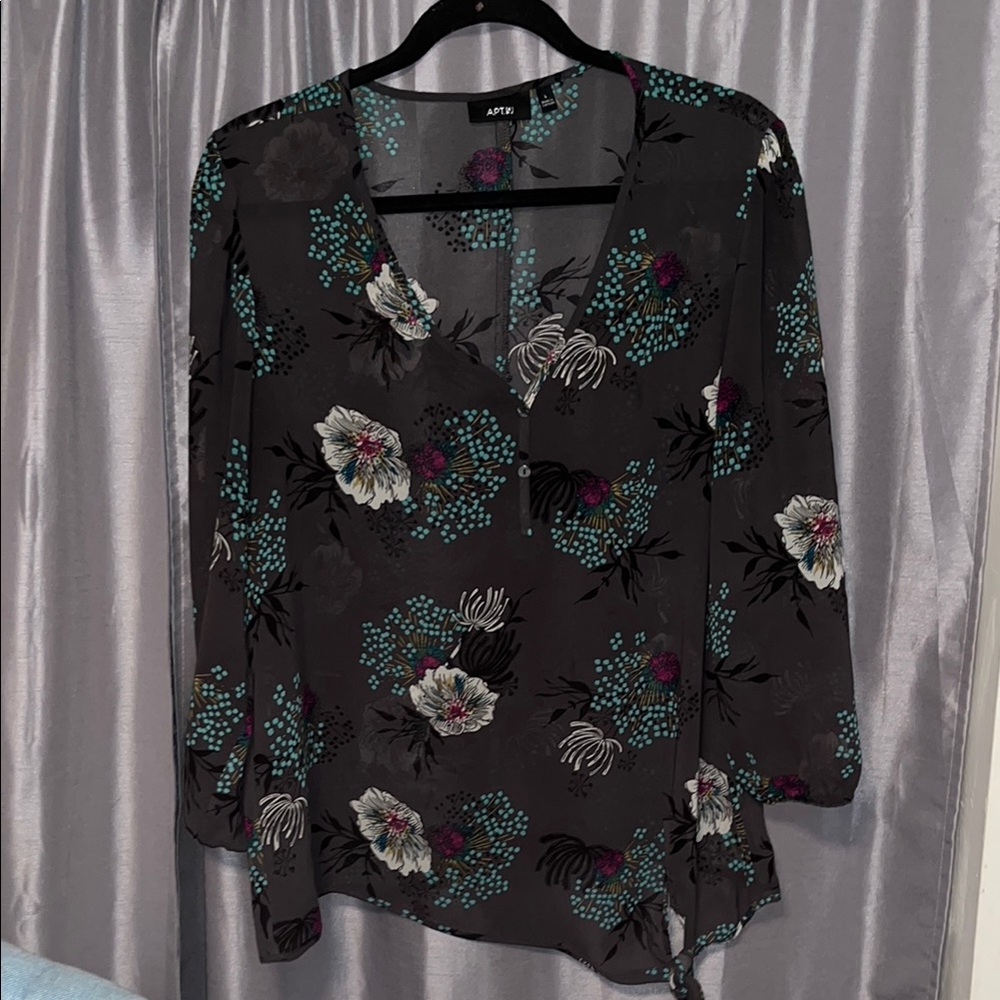 Apt. 9 Blue Gray 3/4 Sleeve Tie Front Blouse
